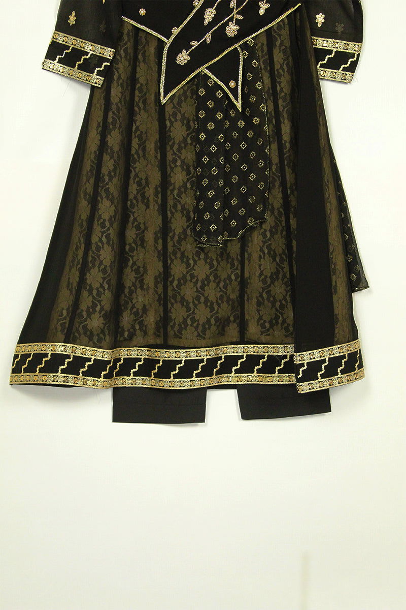 Modern Meets Mughal Frock with Handcrafted Moti Jacket & Digital Print Dupatta (Kids) - M.M Collection - 