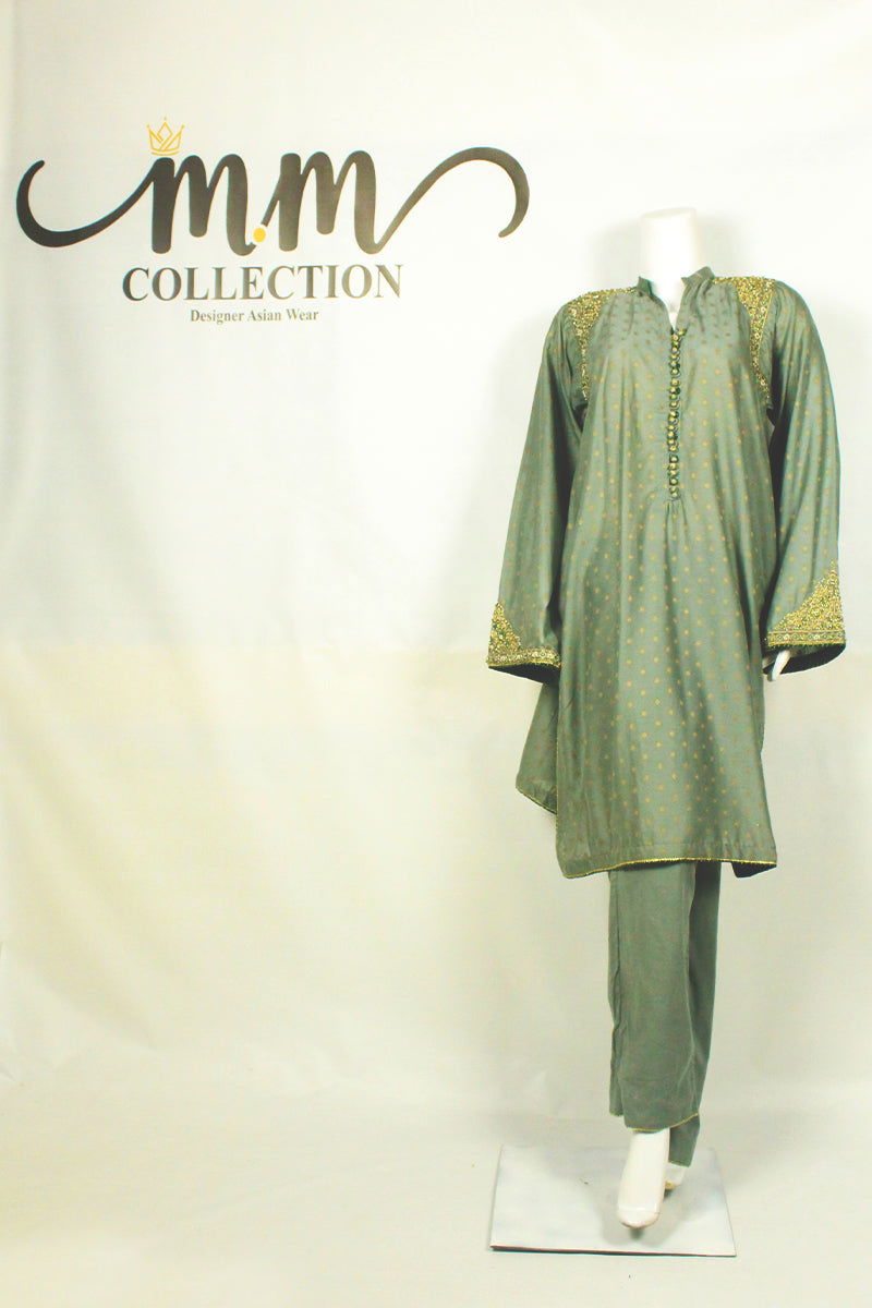 Modern Take on Tradition: Moti-Inspired Applique & Simple Shalwar - M.M Collection - 