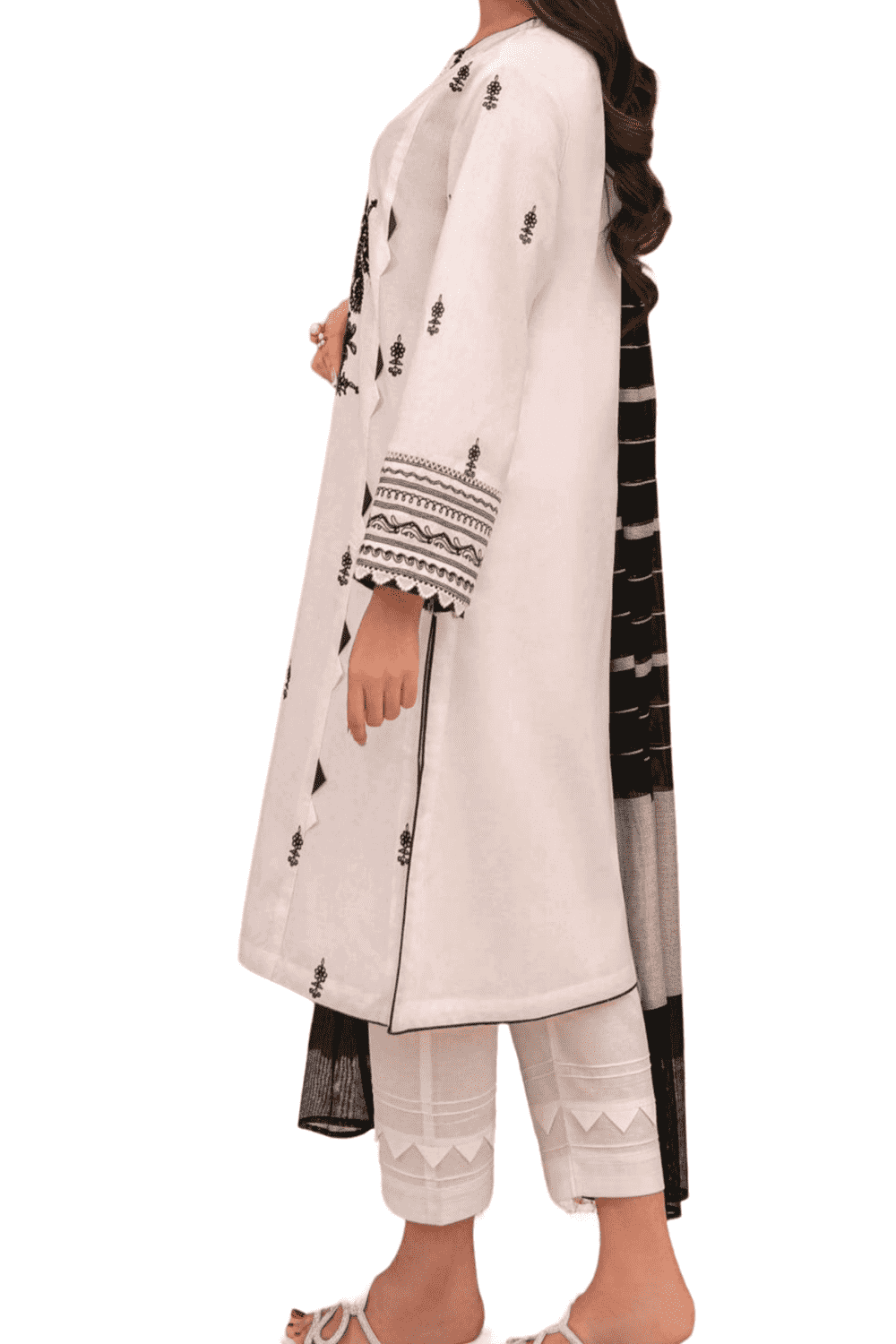 Monochrome Elegance – Black and White Embroidered Kurta - M.M Collection - 
