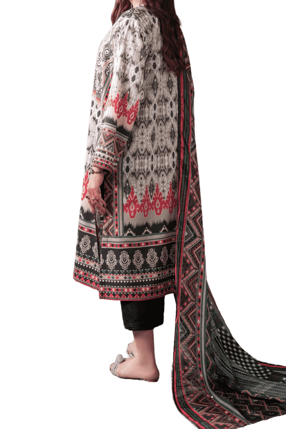 Monochrome Printed Kurta with Pink Accents – Bold and Modern - M.M Collection - 