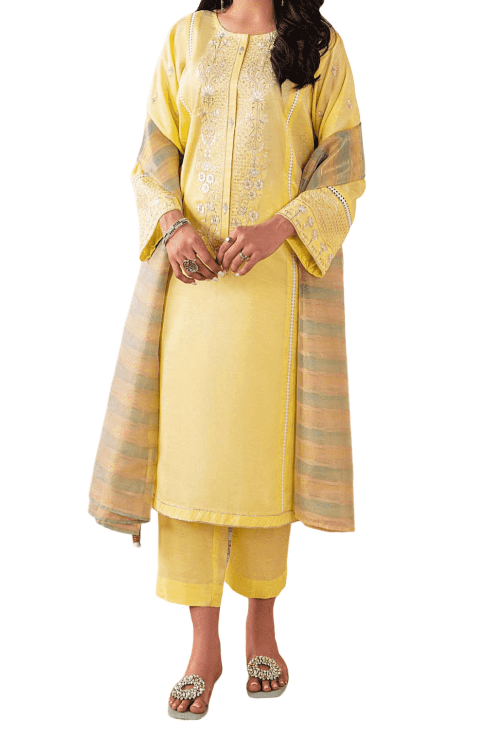 Pale Yellow Embroidered Kurta – Delicate and Graceful - M.M Collection - 