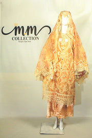 Phomri Dupatta & Applique Work Dress: off White & Brown Elegance - M.M Collection - 
