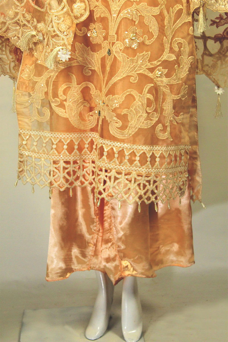 Phomri Dupatta & Applique Work Dress: off White & Brown Elegance - M.M Collection - 