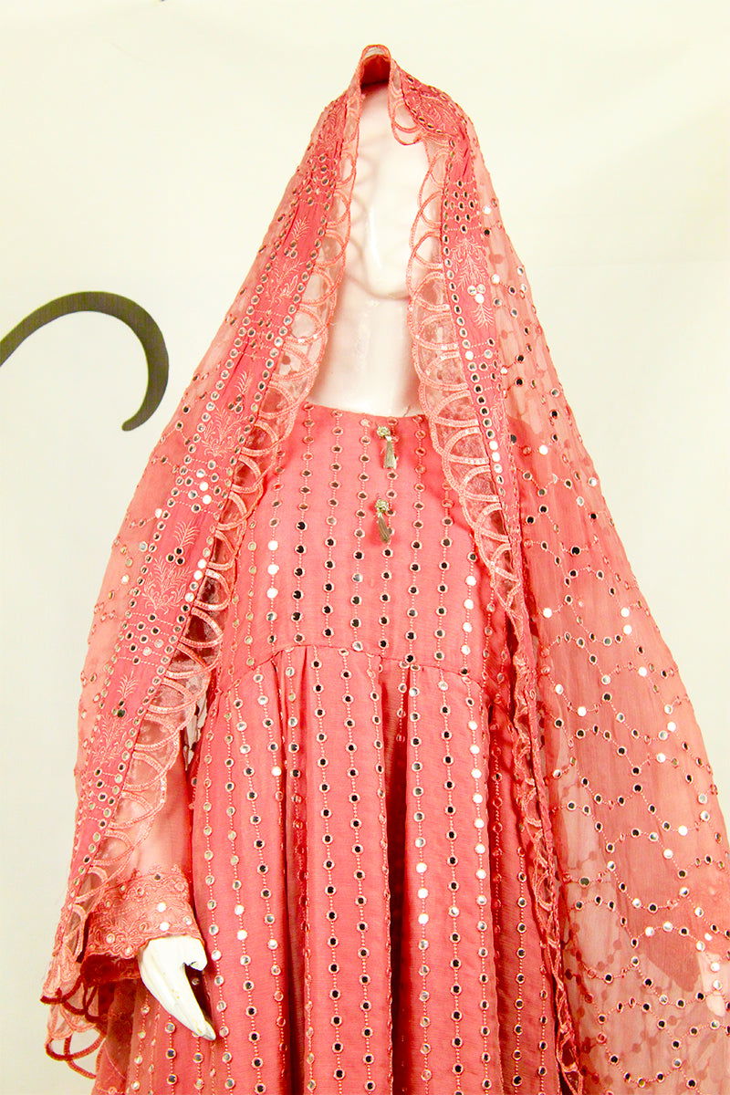 Pink Embroidered Ensemble: Heavy Work Dupatta & Silver Accents - M.M Collection - 