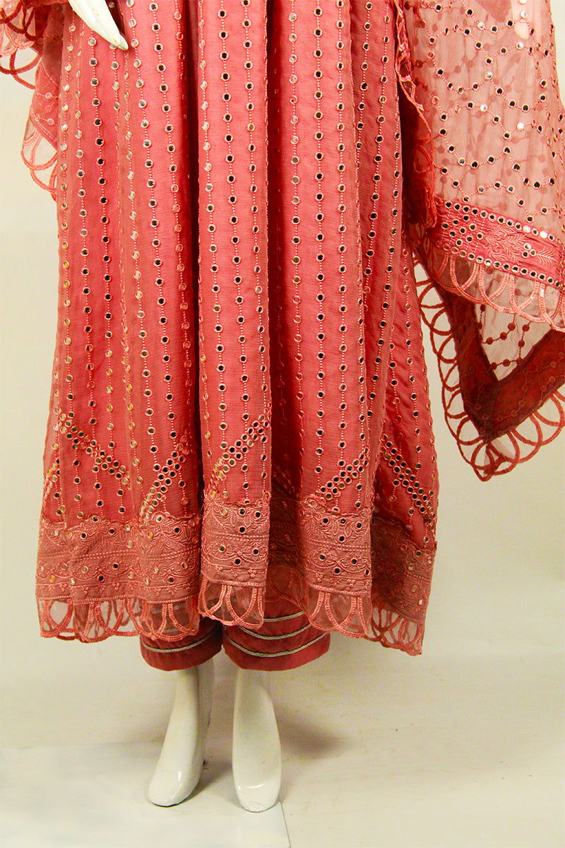 Pink Embroidered Ensemble: Heavy Work Dupatta & Silver Accents - M.M Collection - 