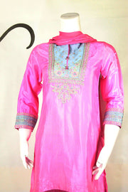 Pink & Flawless: Firozi Embroidery & Simple Shalwar - M.M Collection - 