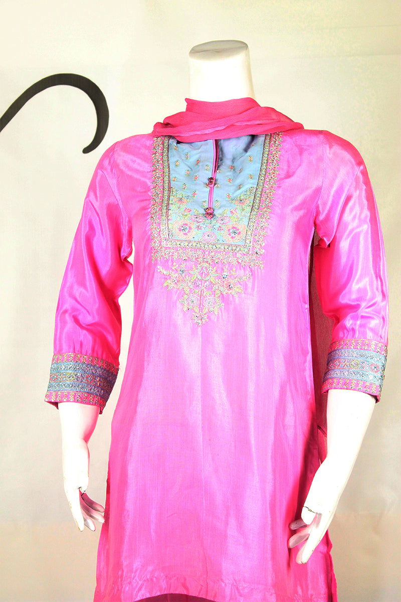 Pink & Flawless: Firozi Embroidery & Simple Shalwar - M.M Collection - 