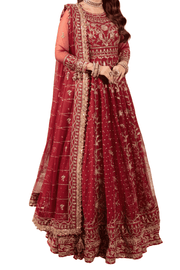 Radiant Red Bridal with Exquisite Gold Embroidery and Sheer Dupatta" - M.M Collection - 
