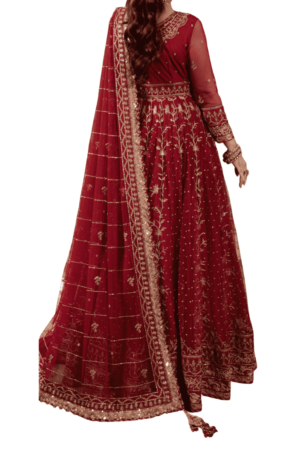 Radiant Red Bridal with Exquisite Gold Embroidery and Sheer Dupatta" - M.M Collection - 