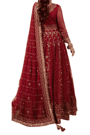 Radiant Red Bridal with Exquisite Gold Embroidery and Sheer Dupatta" - M.M Collection - 