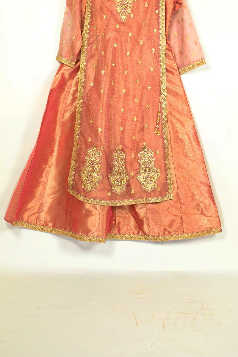 Regal Elegance: Layered Banarsi & Silk Suit with Golden Dupatta (Teens) - M.M Collection - 