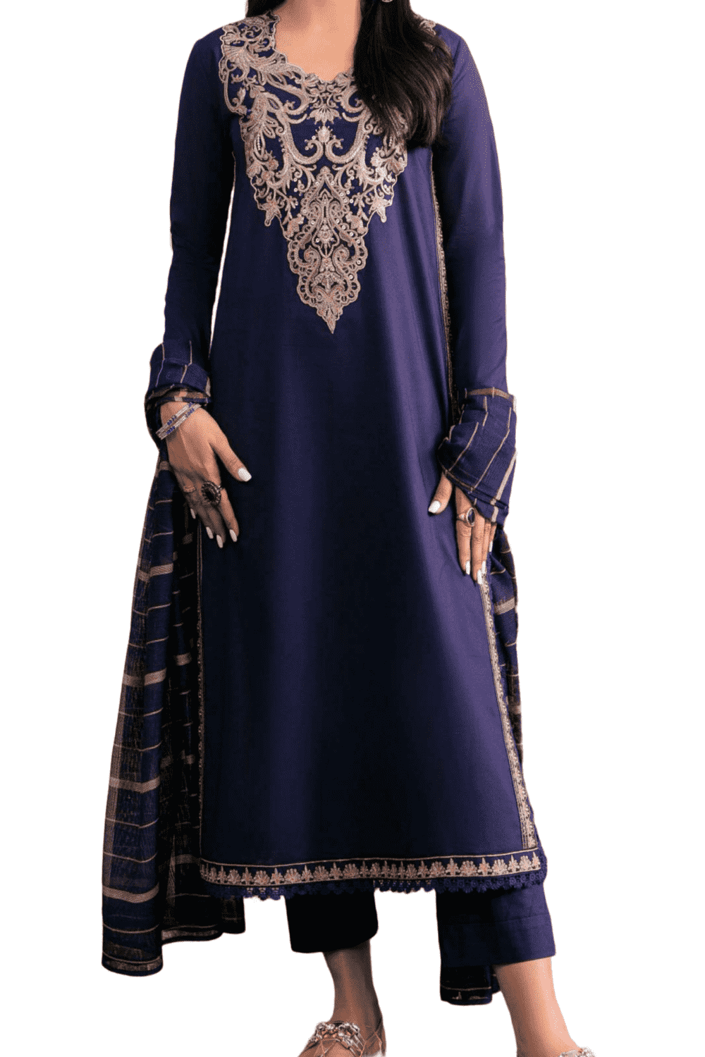 Royal Blue Embroidered Kurta – Regal and Refined - M.M Collection - 