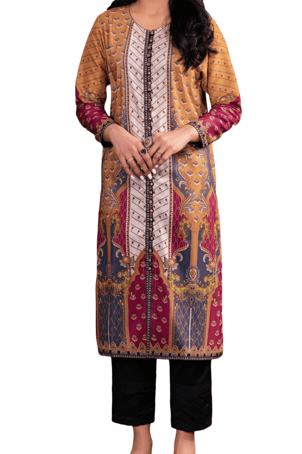 Royal Maroon and Mustard Printed Kurta – Regal Elegance - M.M Collection - 