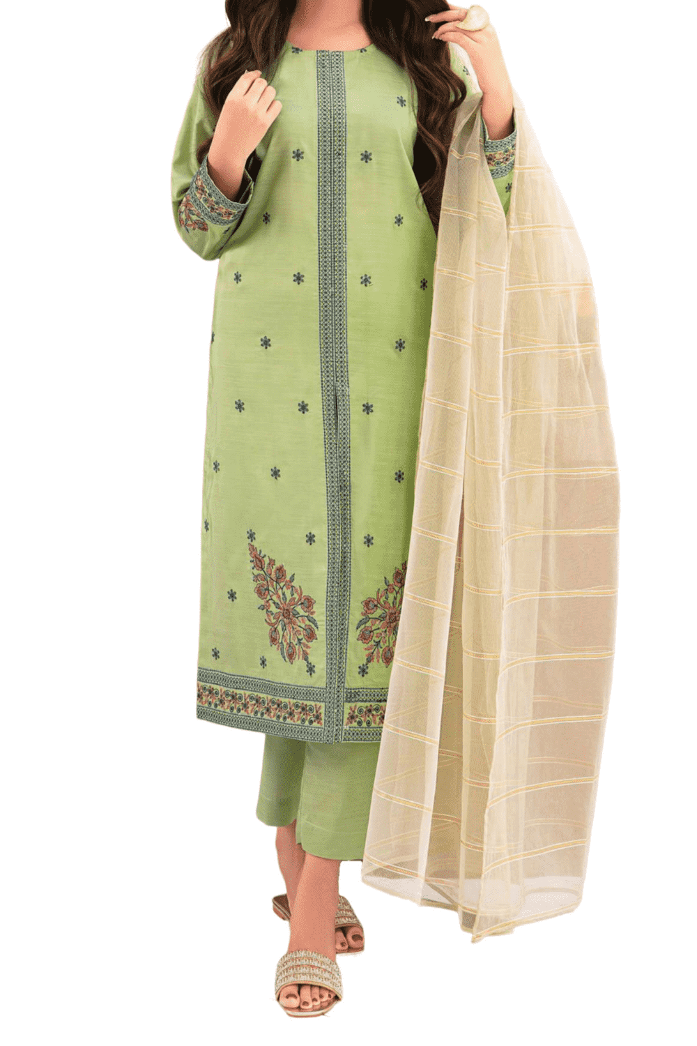 Sage Green Embroidered Kurta – Soft and Elegant - M.M Collection - 