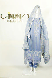 Silver & Gray Embroidered Ensemble: Sophisticated Elegance - M.M Collection - 