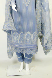 Silver & Gray Embroidered Ensemble: Sophisticated Elegance - M.M Collection - 