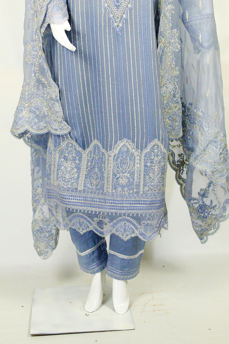Silver & Gray Embroidered Ensemble: Sophisticated Elegance - M.M Collection - 