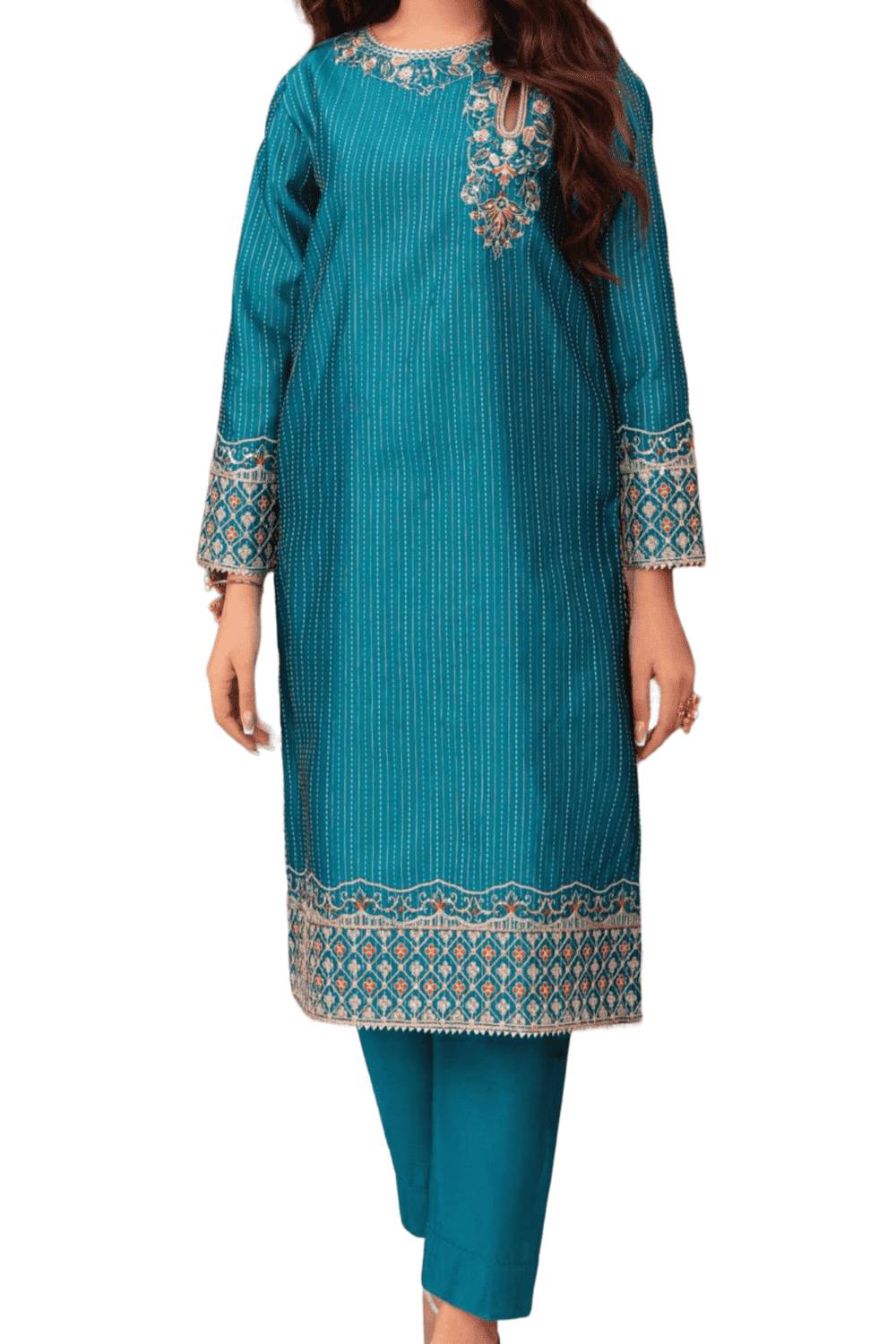 Teal Blue Embroidered Kurta – Sophisticated Charm - M.M Collection - 