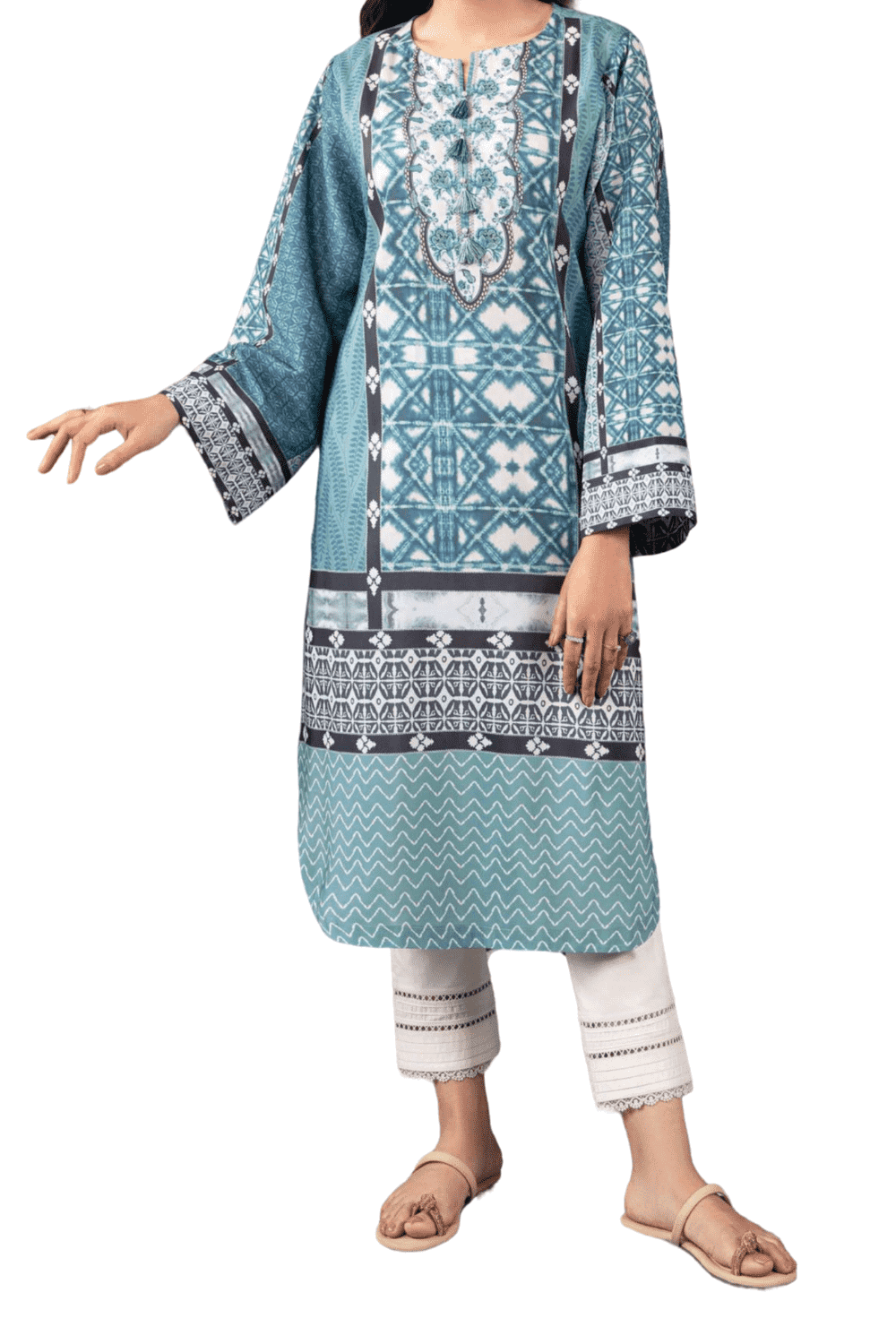 Teal Geometric Printed Kurta – Modern Elegance - M.M Collection - 