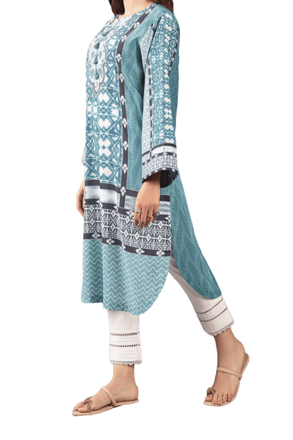 Teal Geometric Printed Kurta – Modern Elegance - M.M Collection - 