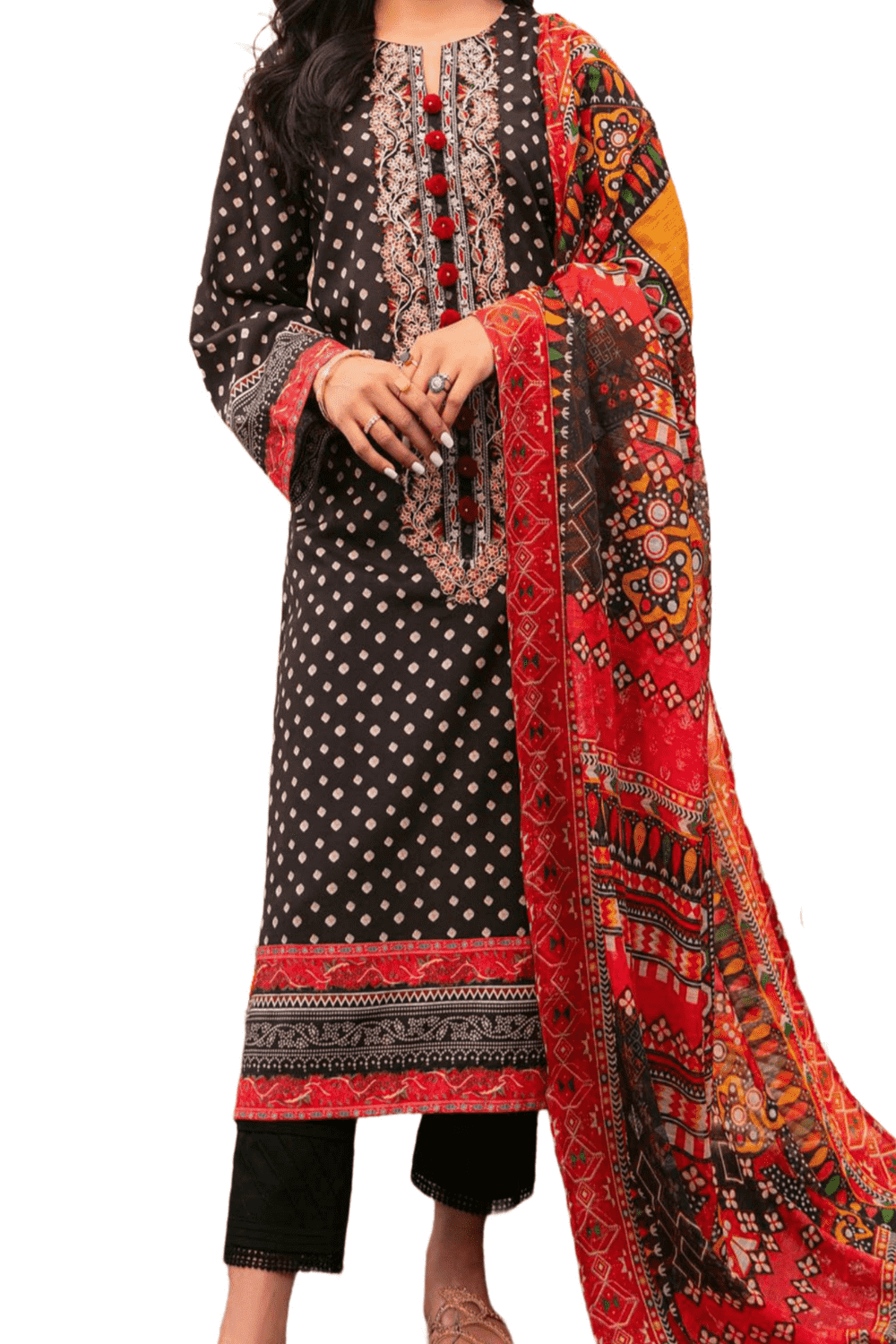 Vibrant Black and Red Ethnic Print Kurta – Bold and Beautiful - M.M Collection - 