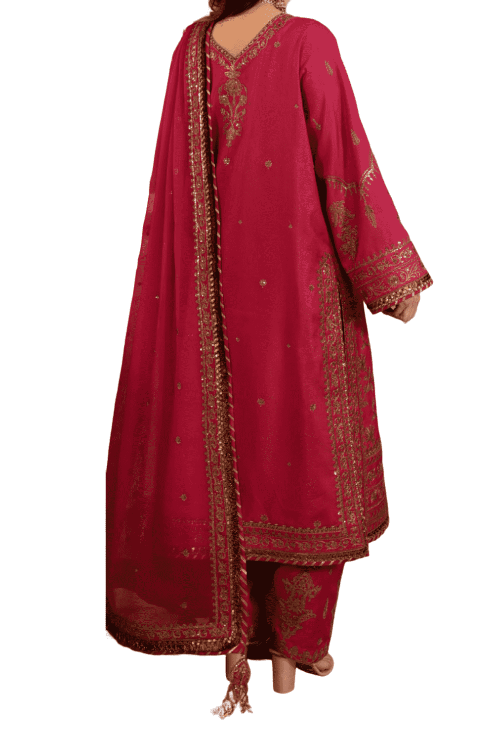 Vibrant Fuchsia Pink Embroidered Shalwar Kameez with Golden Accents - M.M Collection - 