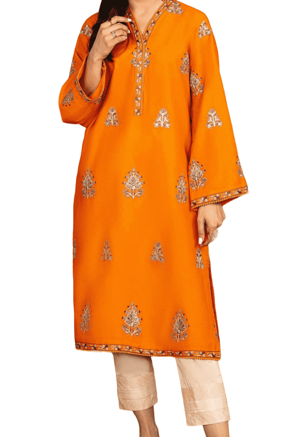 Vibrant Orange Embroidered Kurta – Festive Elegance - M.M Collection - 