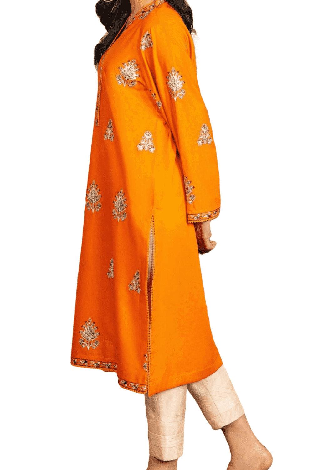 Vibrant Orange Embroidered Kurta – Festive Elegance - M.M Collection - 